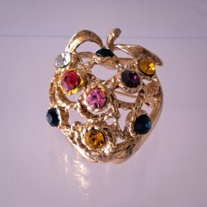 Vintage Colorful Rhinestone Apple Brooch